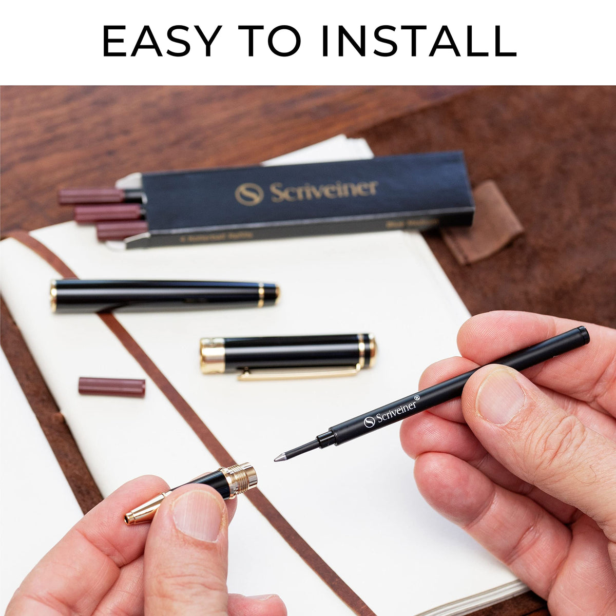 Scriveiner Rollerball Refill Black Medium 4 Rollerball Refills Desig