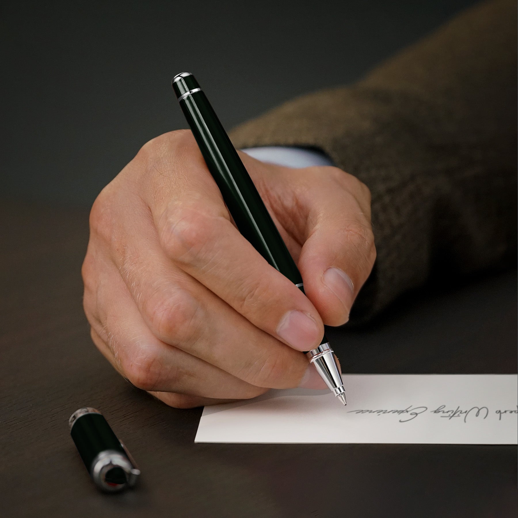 Stylo roller Scriveiner Black Green - Superbe stylo de luxe, finition chromée
