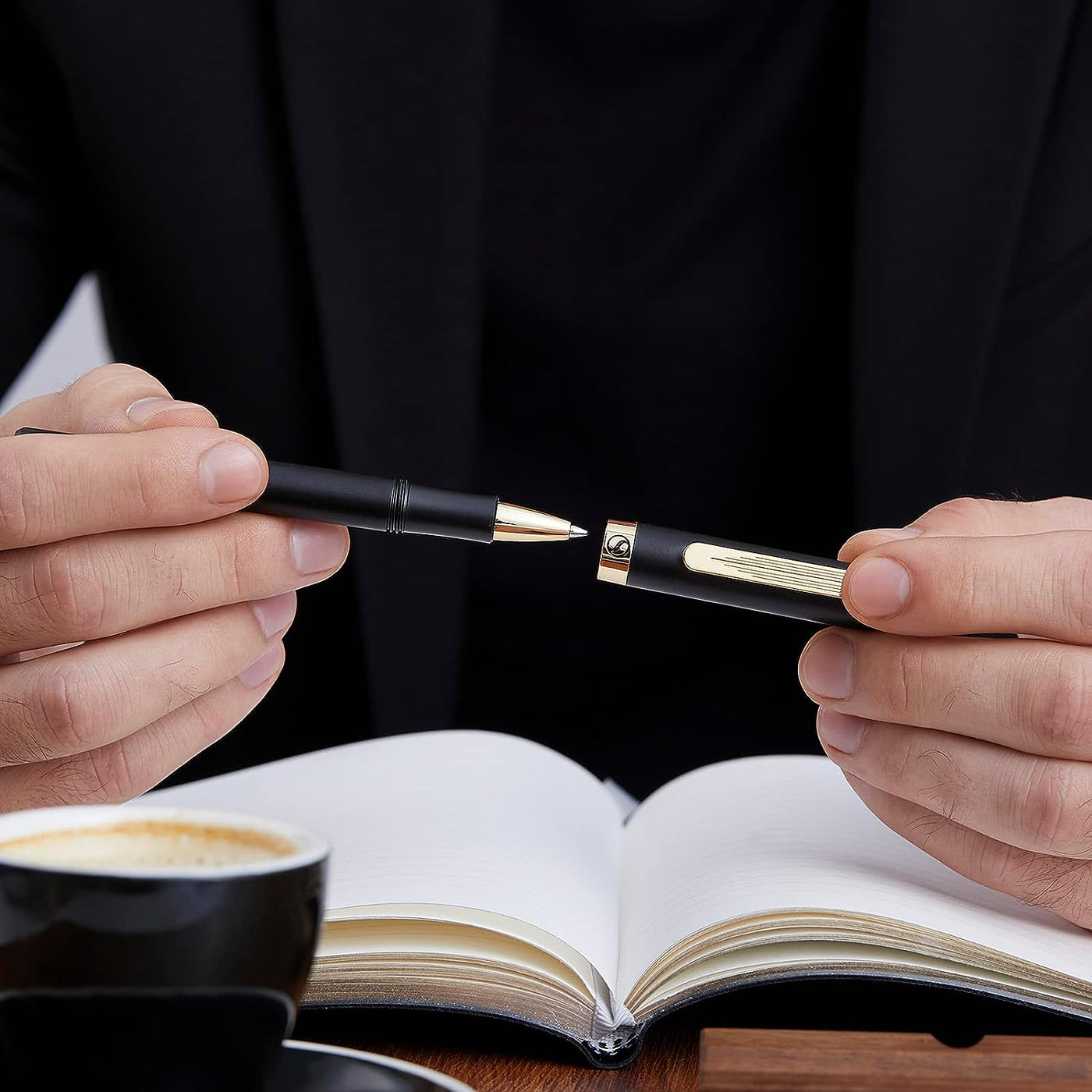 Scriveiner EDC Black Rollerball Luxury Pen, Stunning Pocket Pen with 2