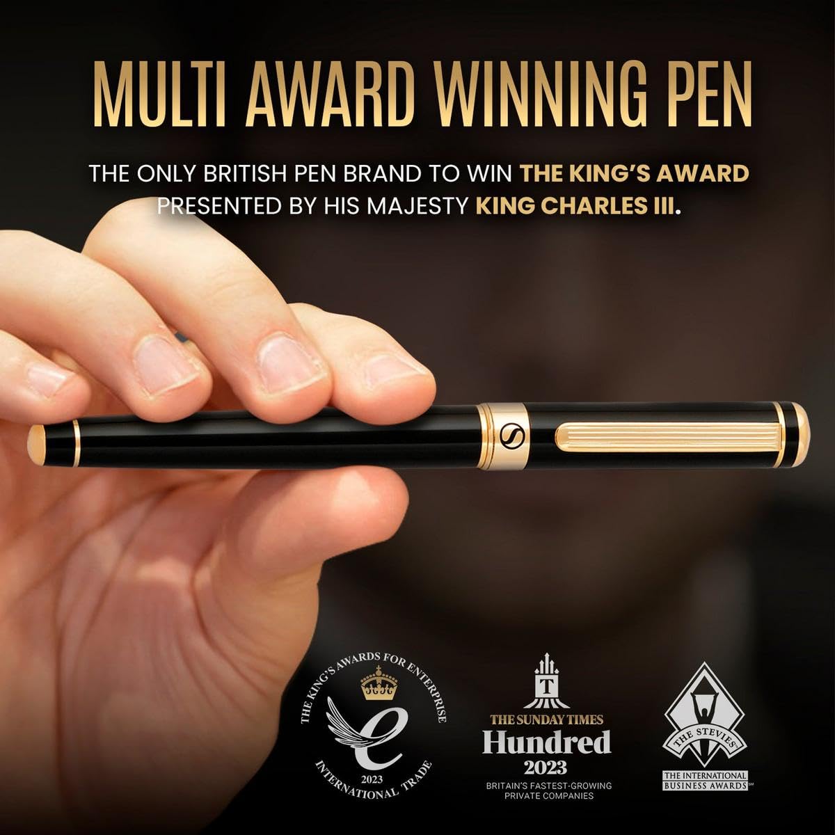 Scriveiner Black Lacquer Rollerball Pen - Stunning Luxury Pen with 24K Gold Finish, Schmidt Ink Refill, Best Roller Ball Pen Gift Set for Men & Women
