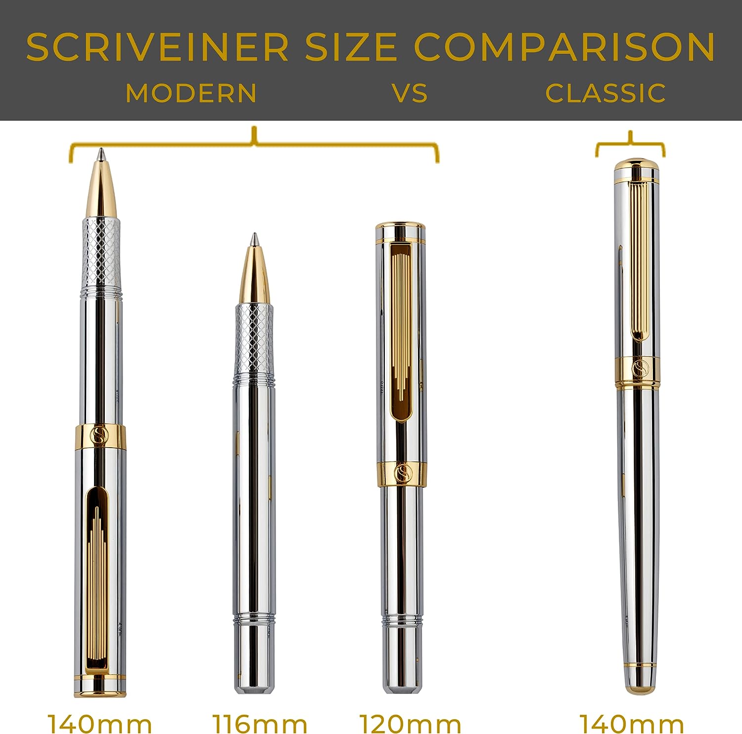 Scriveiner Silver Chrome Fountain Pen - Stunning Luxury Pen with 24K Gold  Finish, Schmidt 18K Gilded Nib (Medium), Best Pen Gift Set for Men & Women