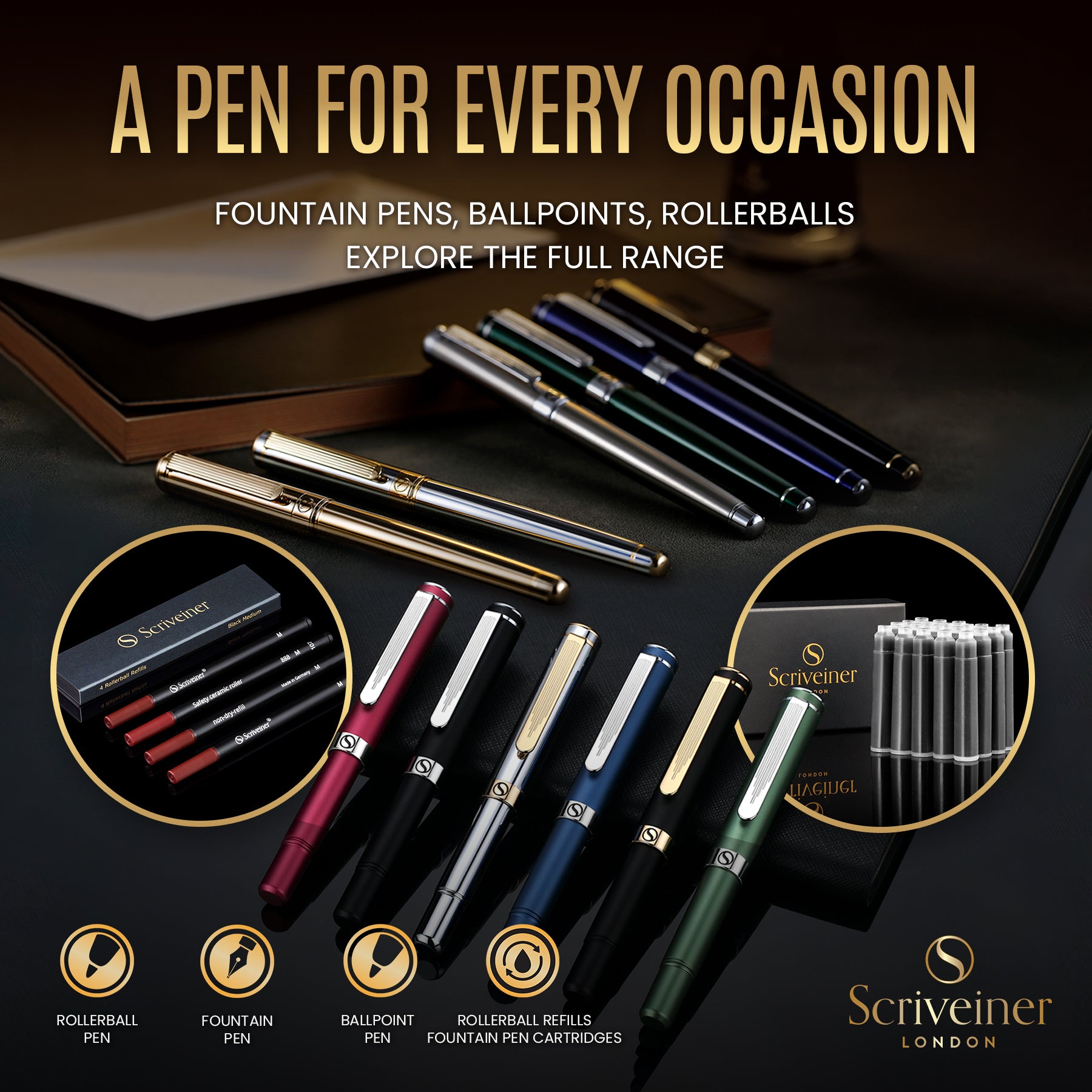 Scriveiner Classic Black Lacquer fountain Pen - Medium Nib