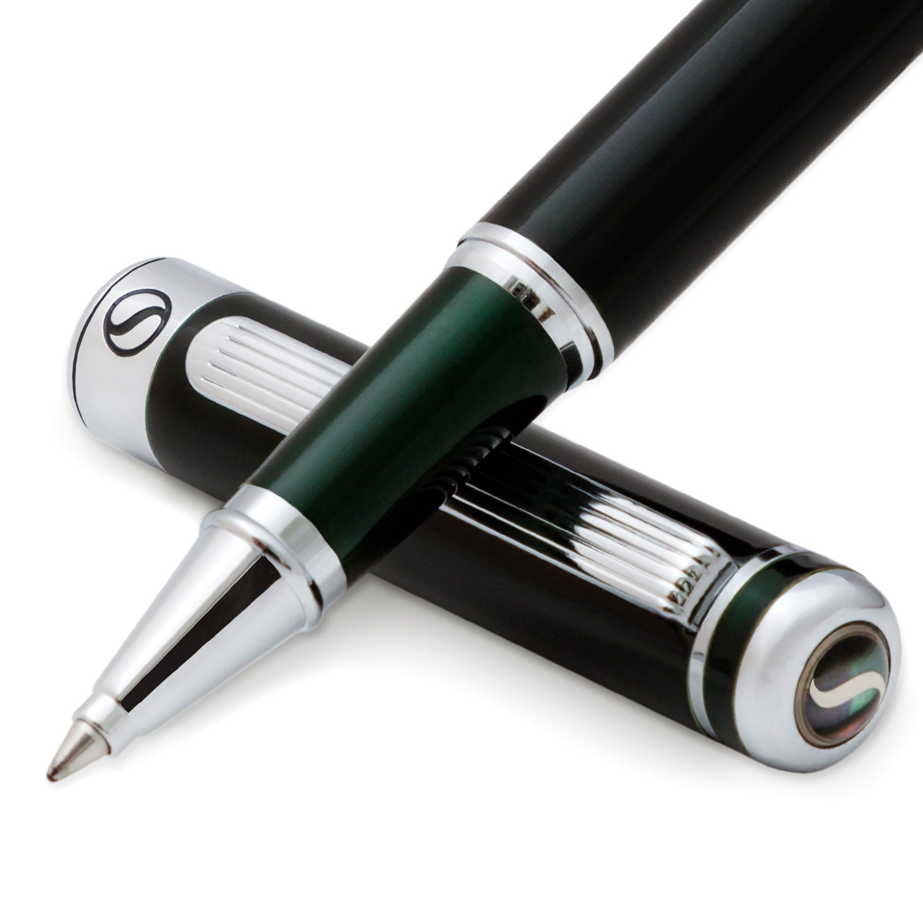 Stylo roller Scriveiner Black Green - Superbe stylo de luxe, finition chromée