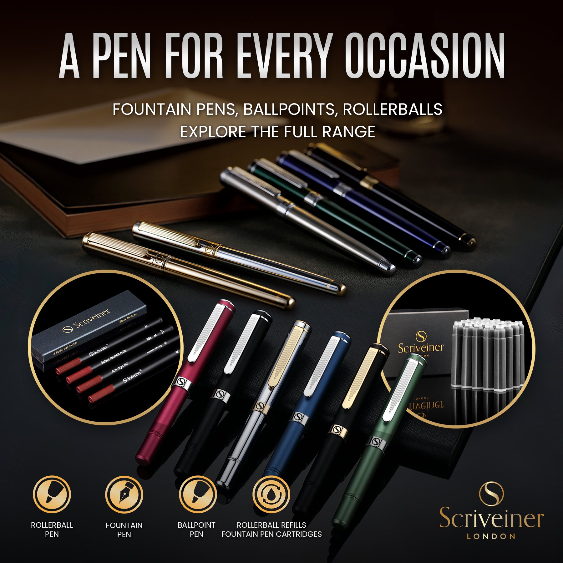 Scriveiner Classic Stainless Steel fountain Pen - Medium Nib