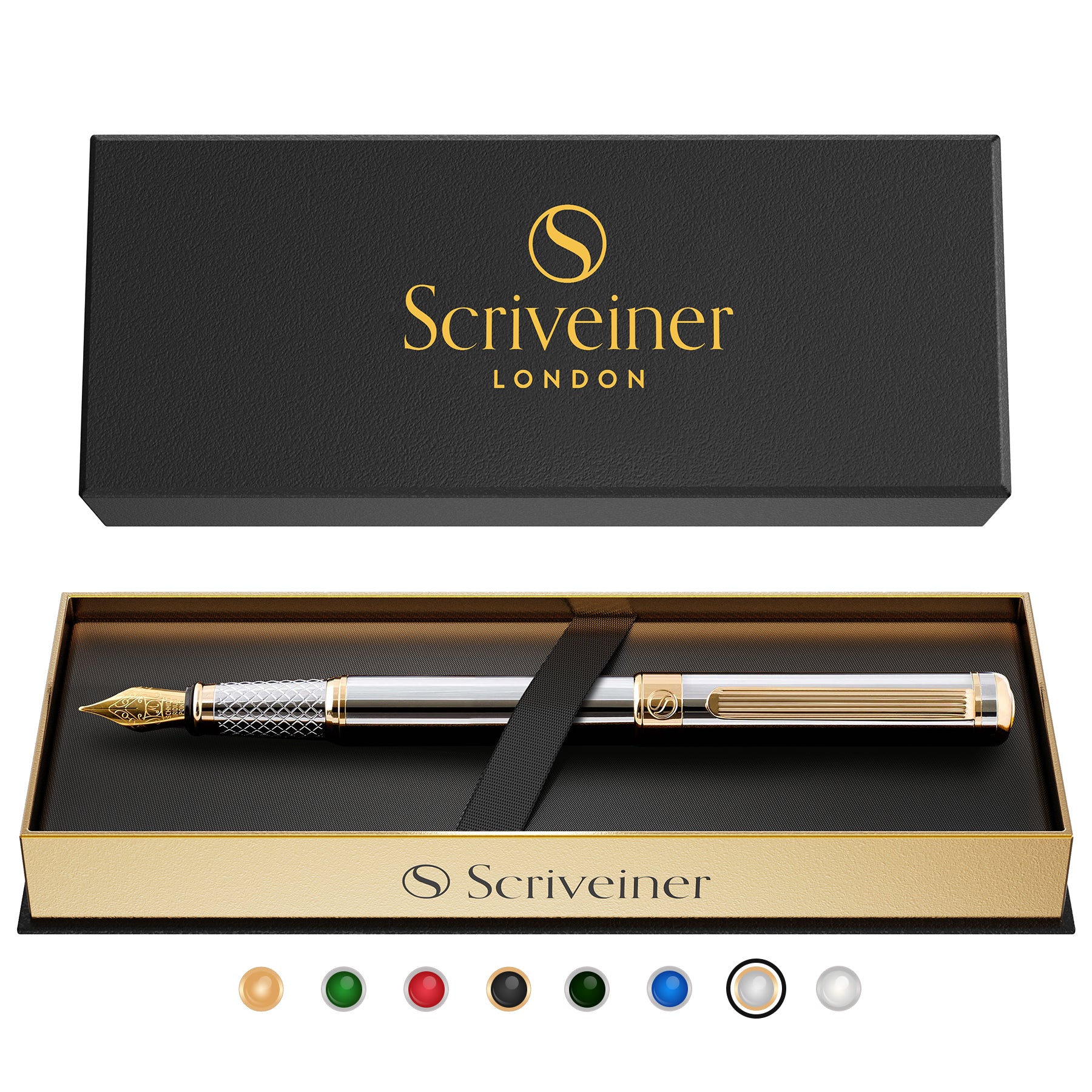 Scriveiner Classic Silver Chrome fountain Pen - Medium Nib