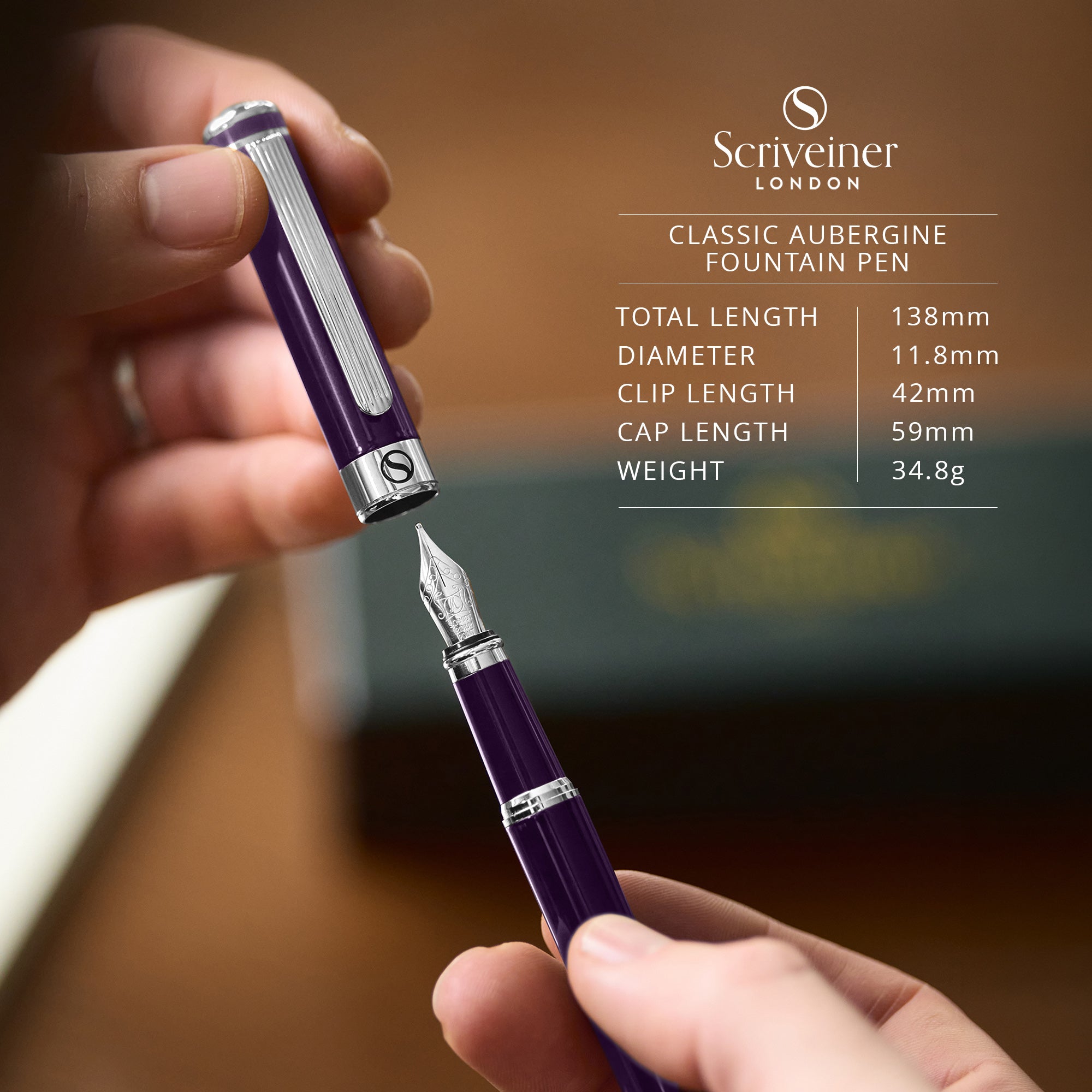 【紫一閃雷鳴】 ボールペン0.5 （flagship model） Scriveiner Classic Aubergine Fountain Pen - Medium Nib