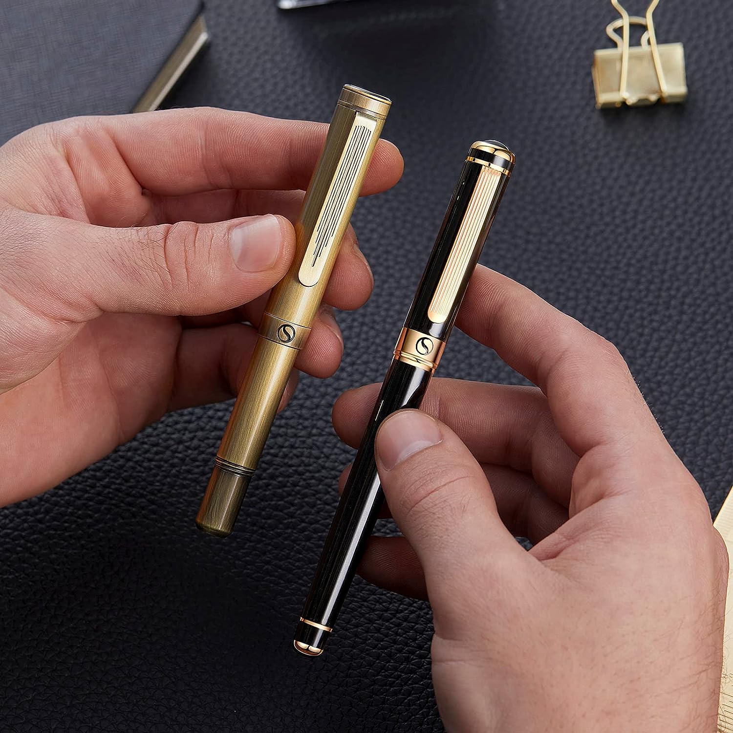 Scriveiner Luxury EDC Fountain Pen (Medium), Stunning Heavy Brass Pocket Pen, Hand Brushed Bronze Finish