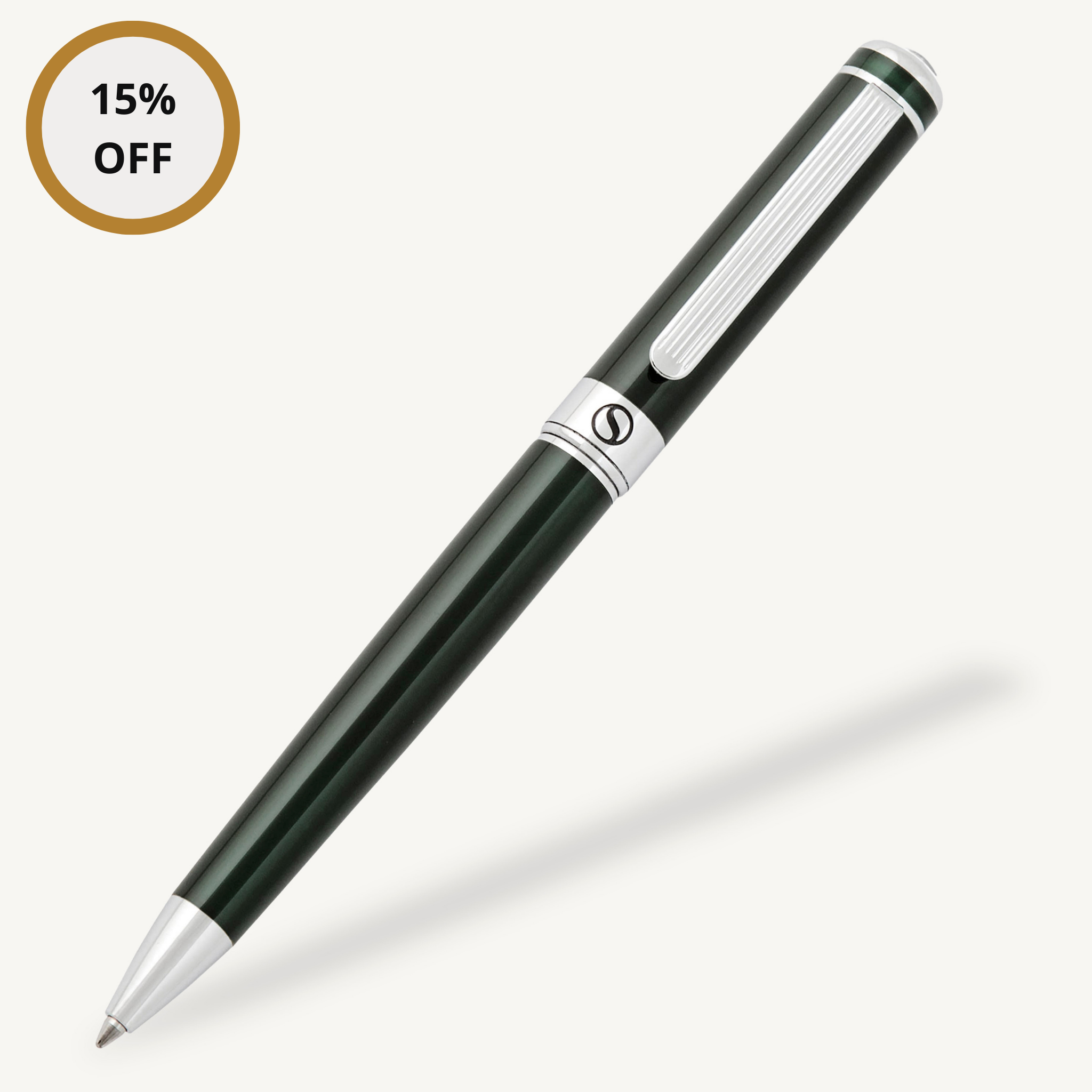 Stylo à bille Scriveiner Black Green - Stylo de luxe noir vert, finition chromée