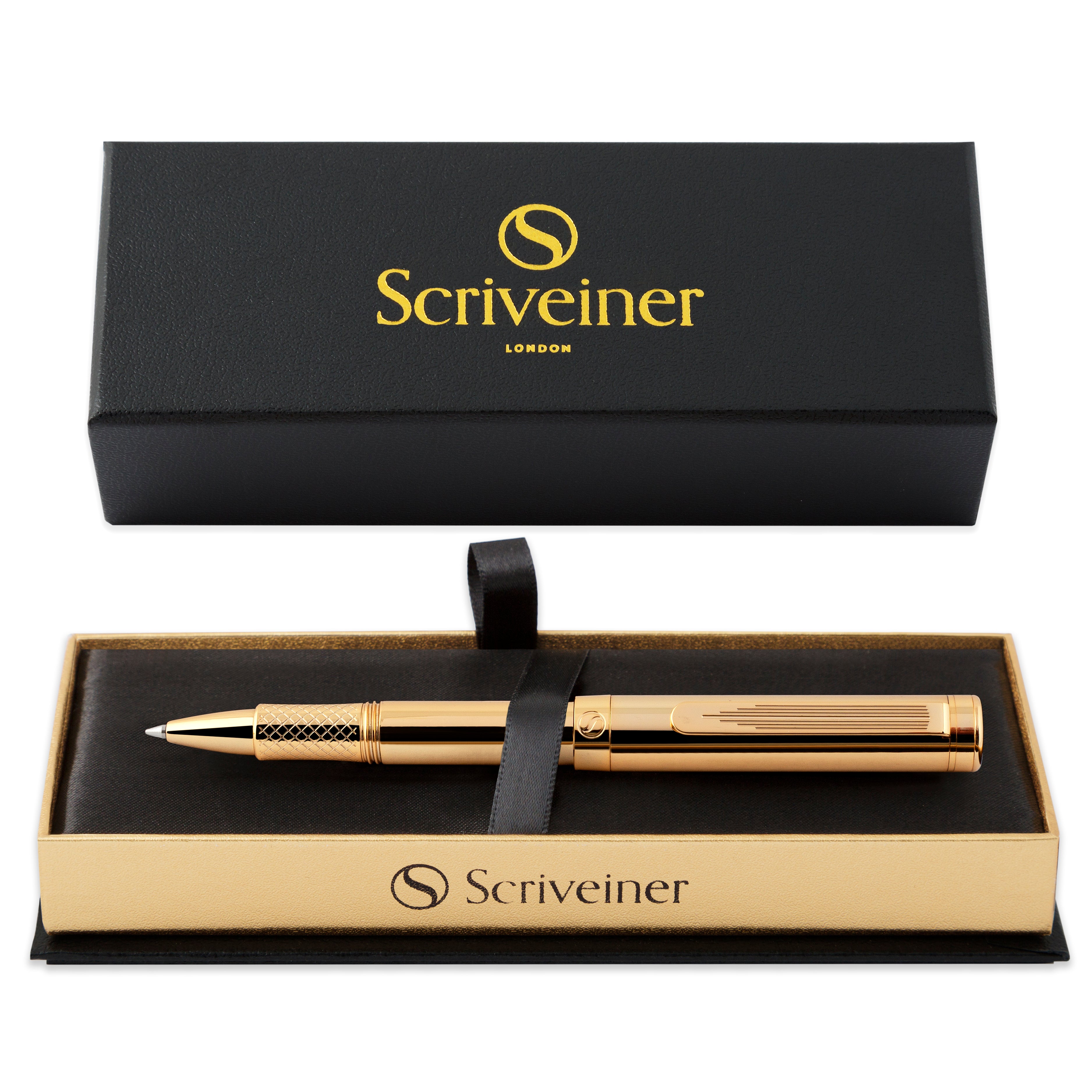Scriveiner EDC Gold Rollerball Pen, Award Winning Luxury Pocket Pen with Gold Plated Finish