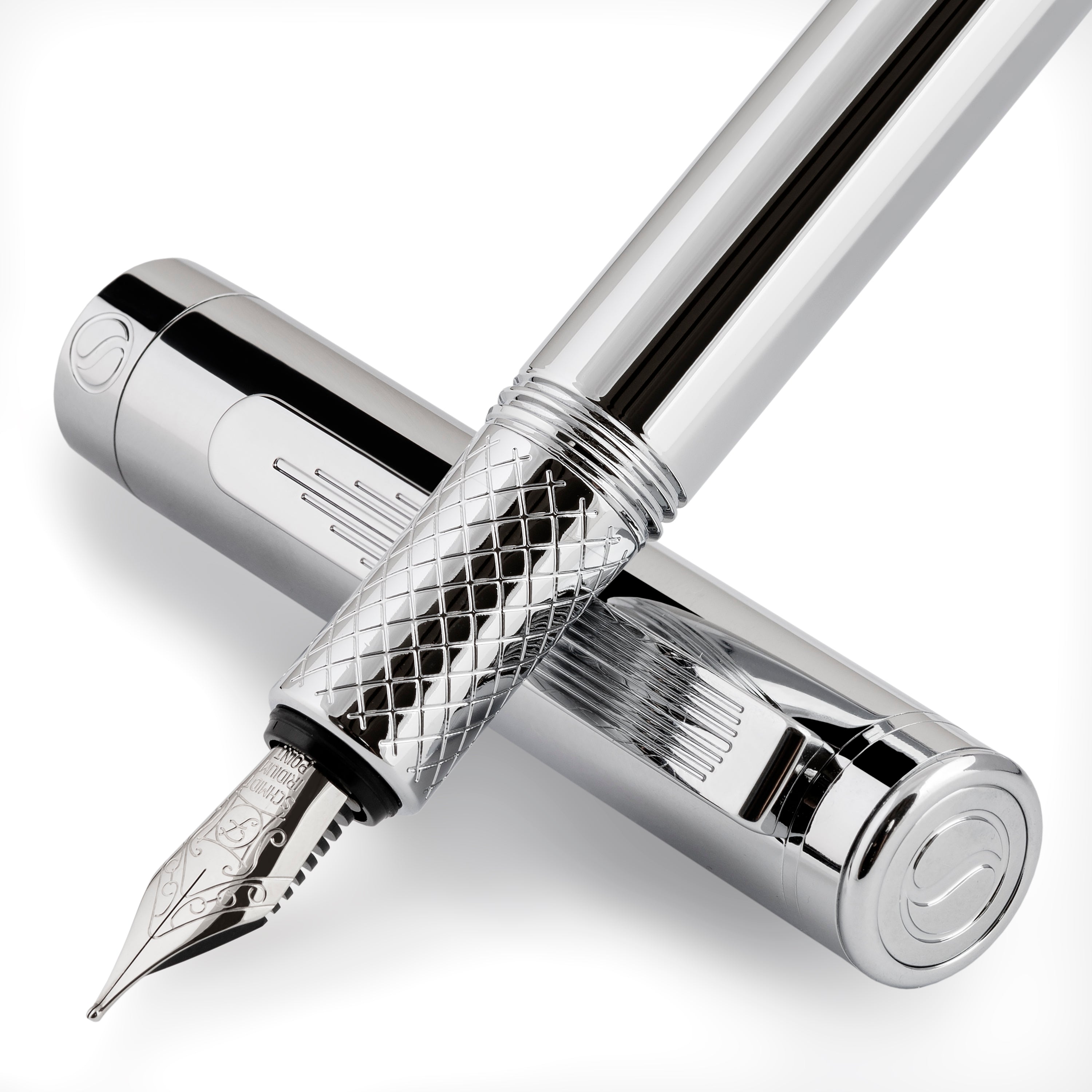 Scriveiner Silver Chrome Fountain Pen (Fine), Award Winning Luxury Pen, Heavy Pocket Pen, Chrome Finish