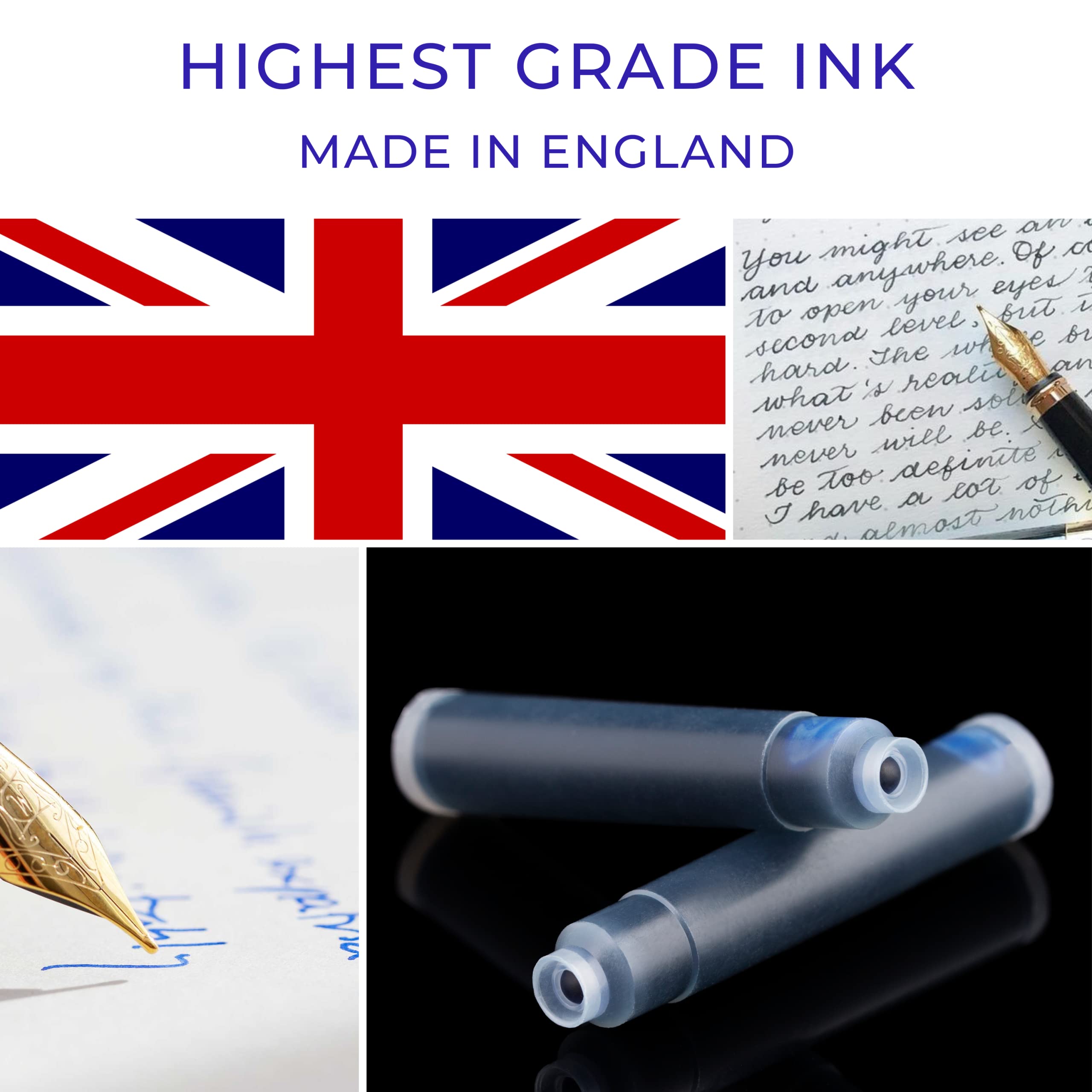 Scriveiner Fountain Pen Ink Cartridges - Blue - 20 Standard International Ink Cartridges, Made in UK