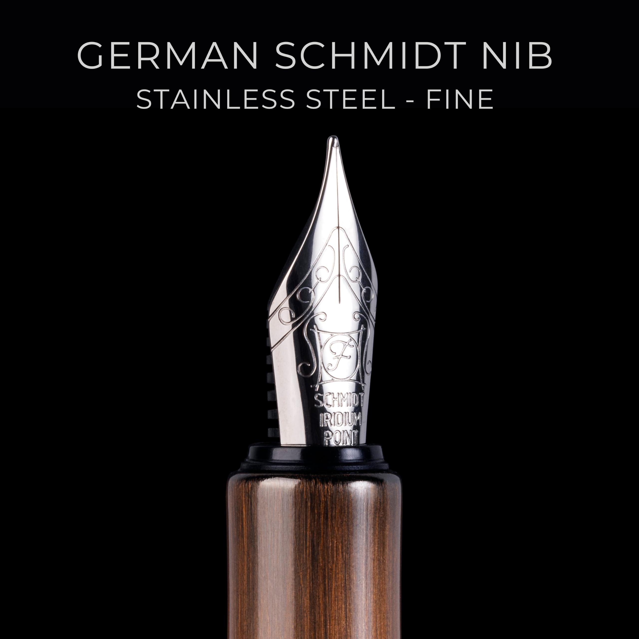 Scriveiner Luxury EDC Fountain Pen (Fine), Stunning Heavy Brass Pocket Pen, Hand Brushed Copper Finish