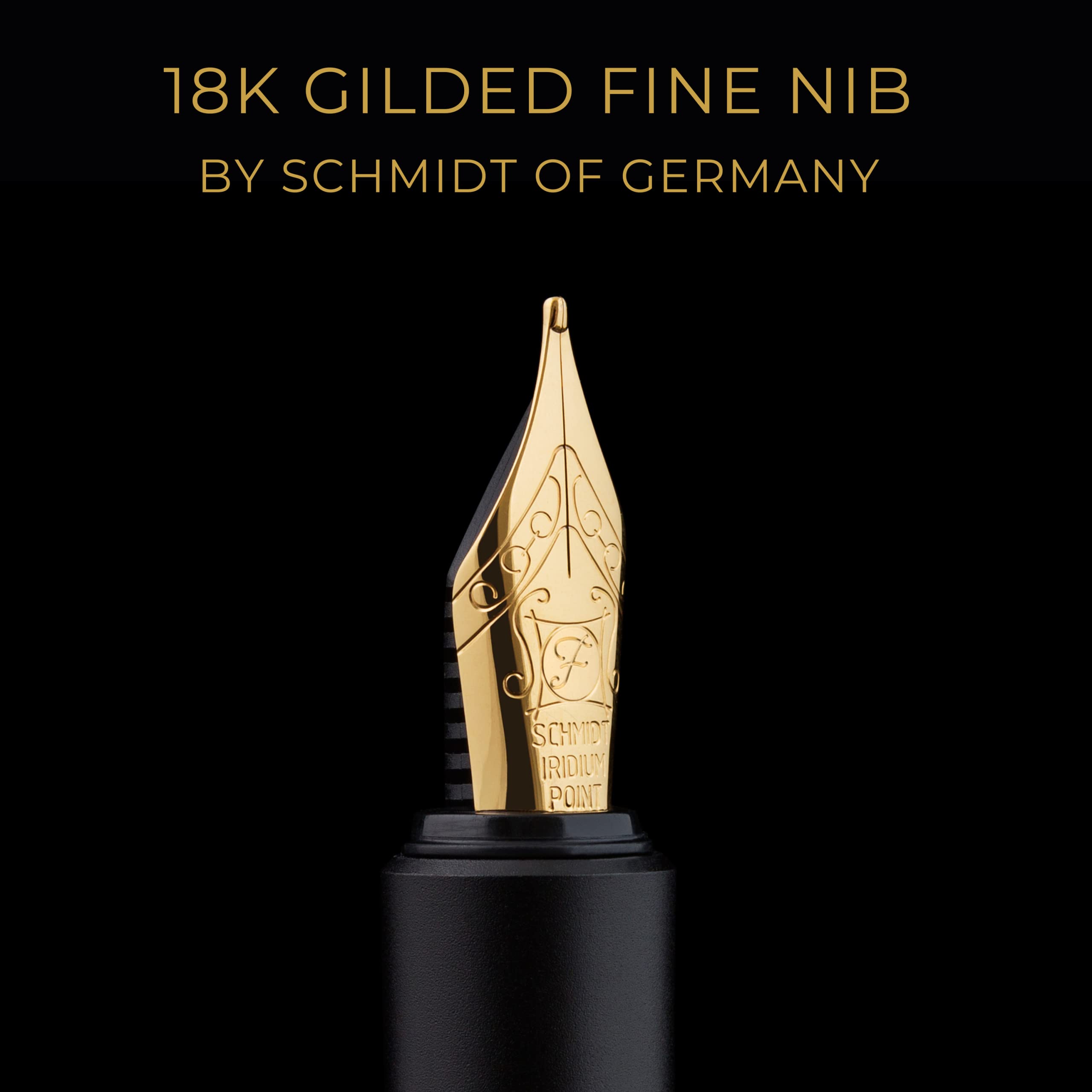 Scriveiner Luxury EDC Fountain Pen (Fine), Stunning Black Pocket Pen, 24K  Gold Finish