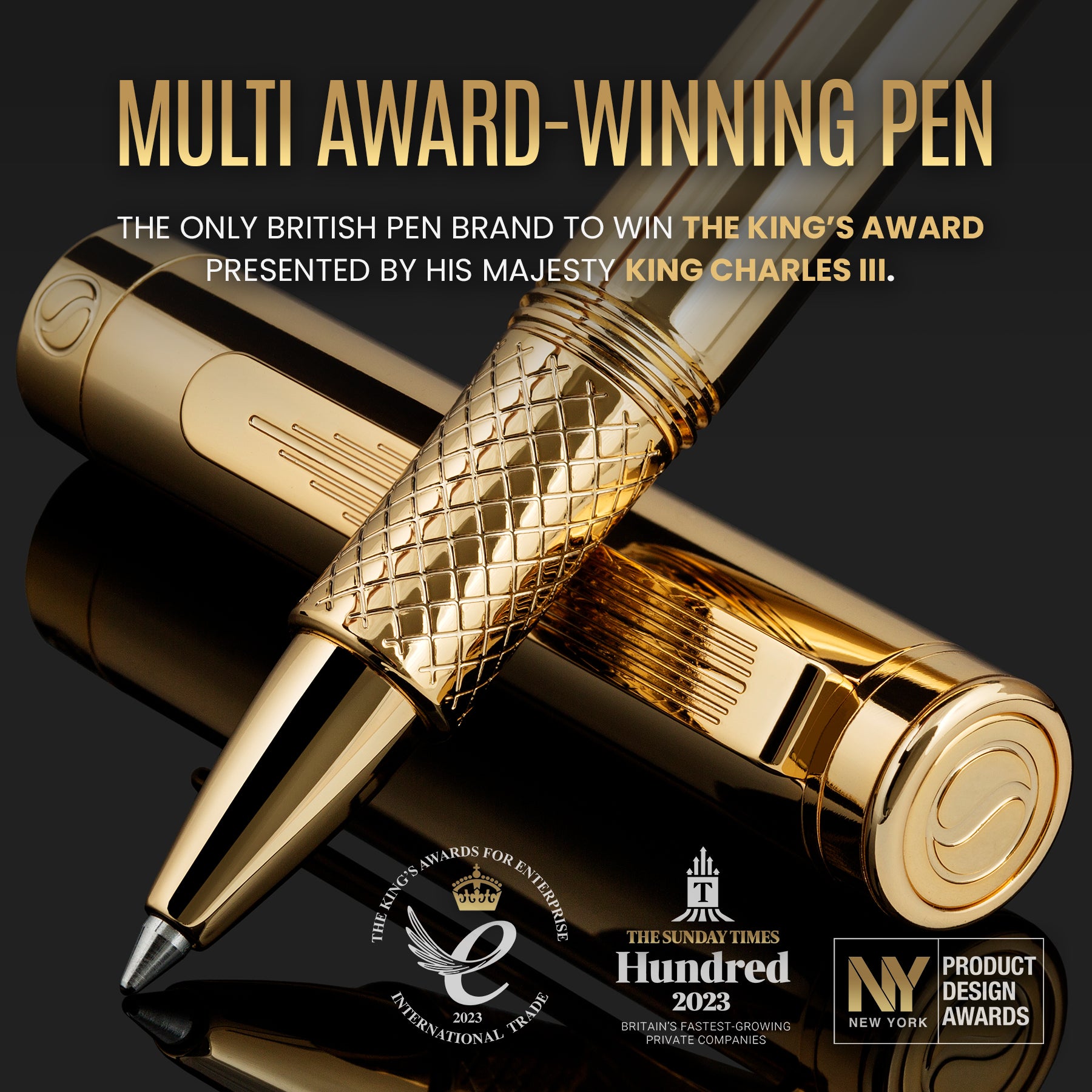 Scriveiner EDC Gold Rollerball Pen, Award Winning Luxury Pocket Pen with 22K Gold Plated Finish