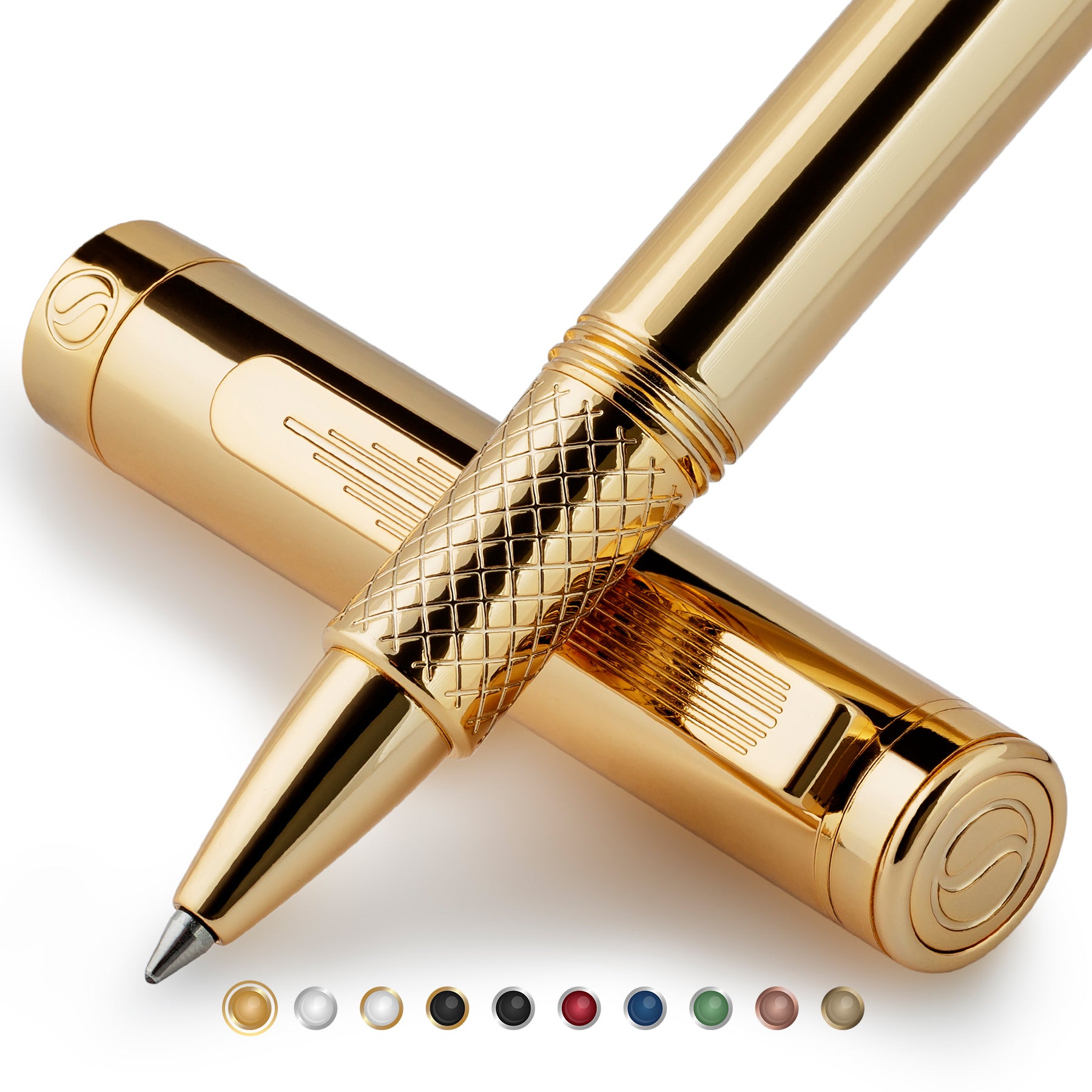 Stylo roller Scriveiner EDC Gold, stylo de poche de luxe primé avec finition plaquée or 22 carats