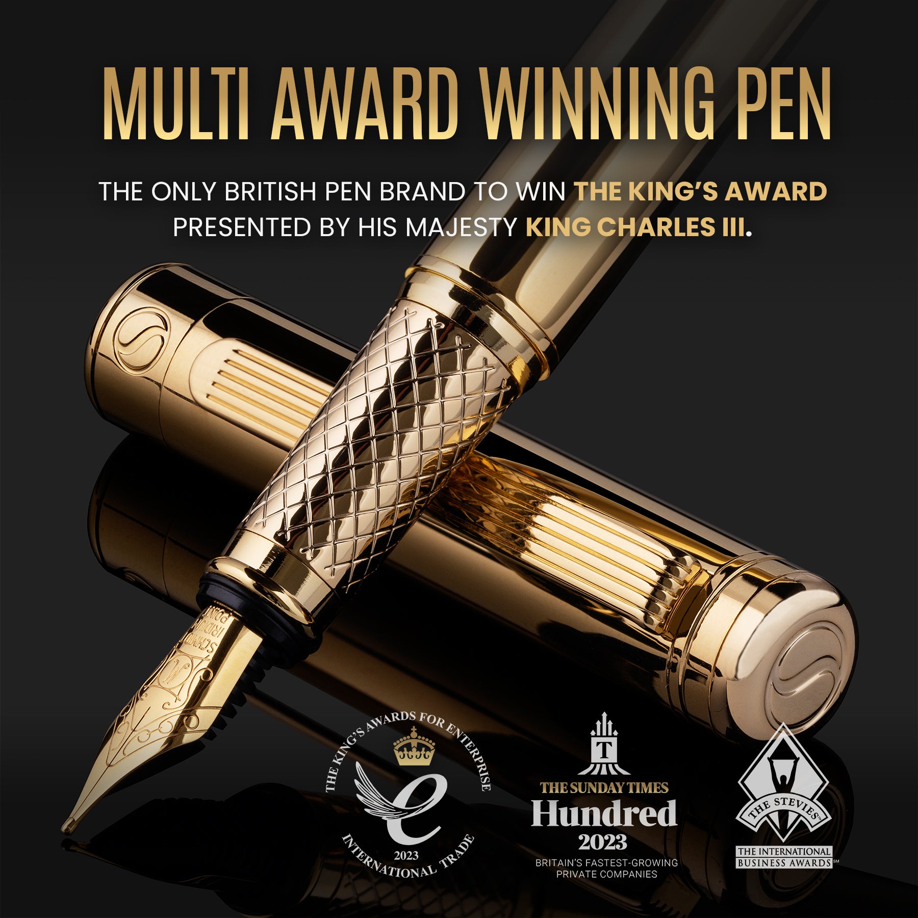 Gray & Gold Abstract Fountain Pen Set with Schmidt Gold Medium Nib in 2023